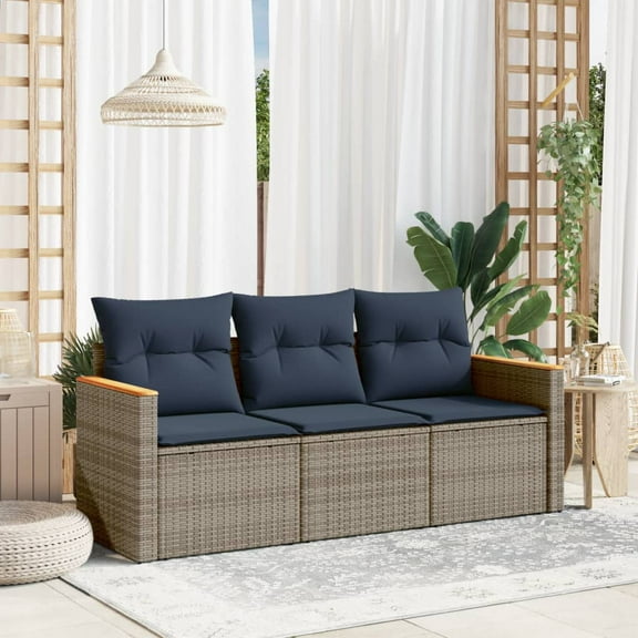 vidaXL 3 Piece Patio Sofa Set with Cushions Gray Poly Rattan