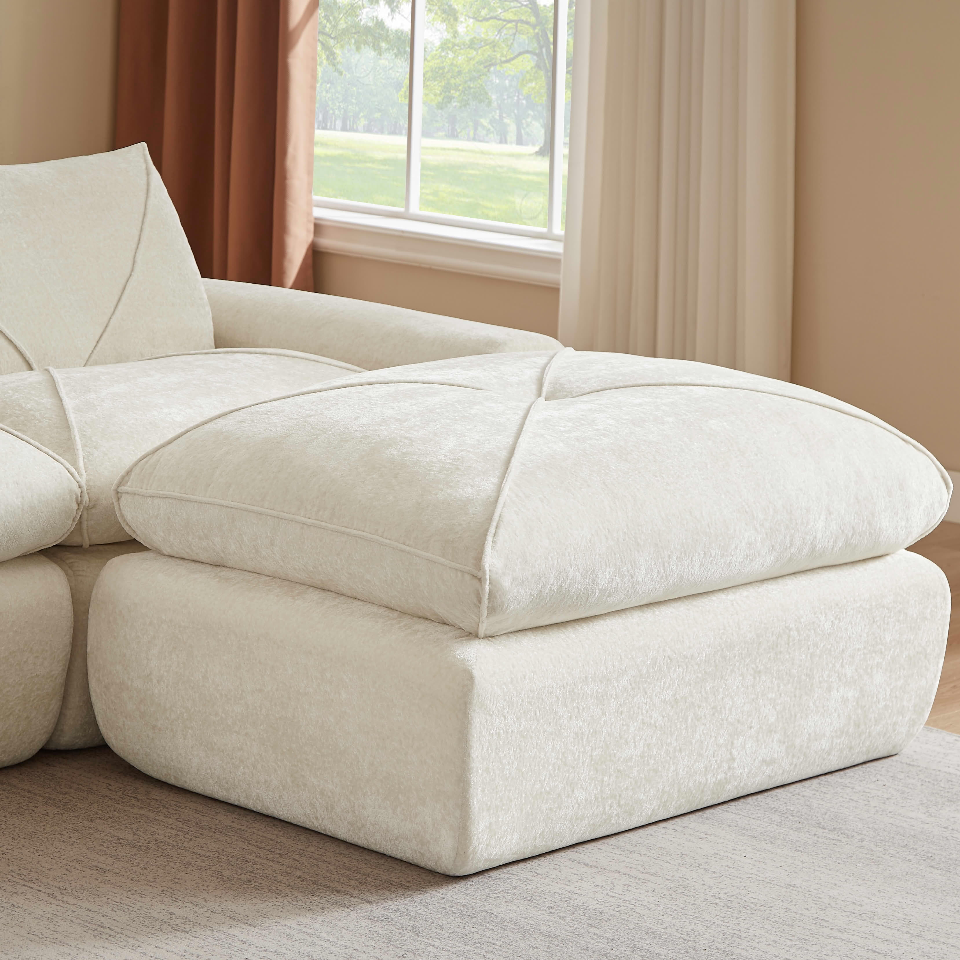 MAYEERTY 153" Cream Chenille Oversized U-Shaped Modular Sectional Sofa, 300lbs Spring Support for Living Room