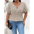 thumbnail image 4 of EASYBRAUS Women Plus Size Short Sleeve Zip Front Ribbed T Shirt Loose Fit Summer 2025 1XL-5XL, 4 of 5