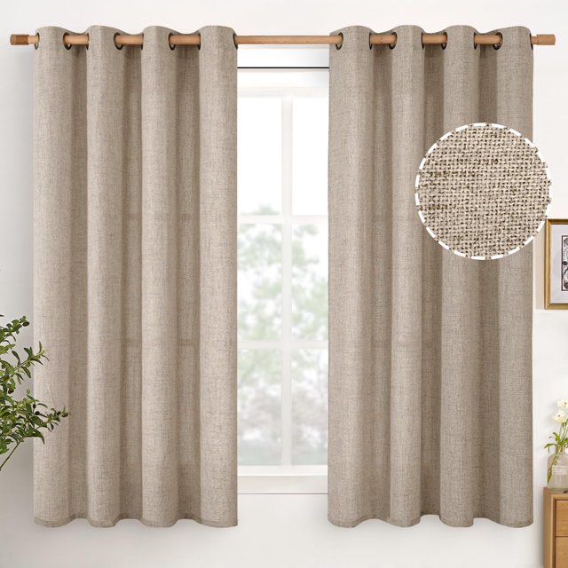 Cortinas YoungStex de lino color avena oscuro, 115 x 114 cm, con ojal