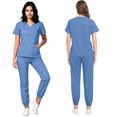 thumbnail image 2 of AzureSilk Women's Scrub Set with V-Neck and Pockets Quick-Dry Color Short Sleeve Top and Pants for Uniform Work Workout Sets For Women, 2 of 7