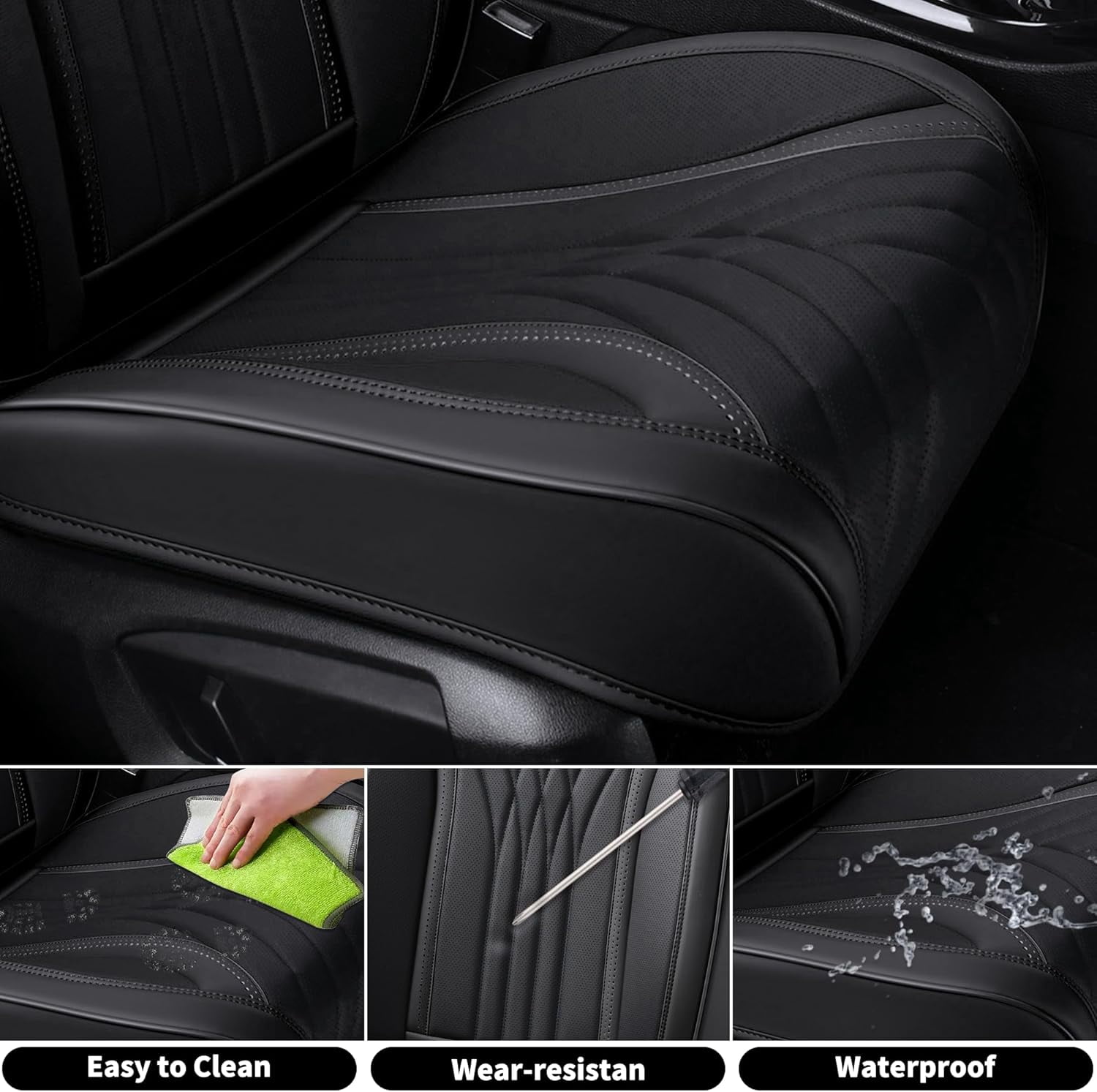 FLORICH Car Seat Covers Front Pair, Luxury Design Seat Protectors, Universal Auto Interior Accessories Fit for Most Cars, Black
