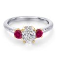 thumbnail image 3 of Gem Stone King 925 Silver and 10K Yellow Gold DEF Lab Grown Diamond and Red Created Ruby Engagement Ring for Women | 1.20 Cttw | Oval 7X5MM | Gemstone April Birthstone | Size 8, 3 of 6