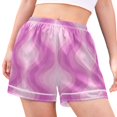thumbnail image 2 of Women's Satin Pajama Shorts Pink Striped Pattern with Pockets, Elastic Waist Sleep Lounge Shorts, 2 of 7