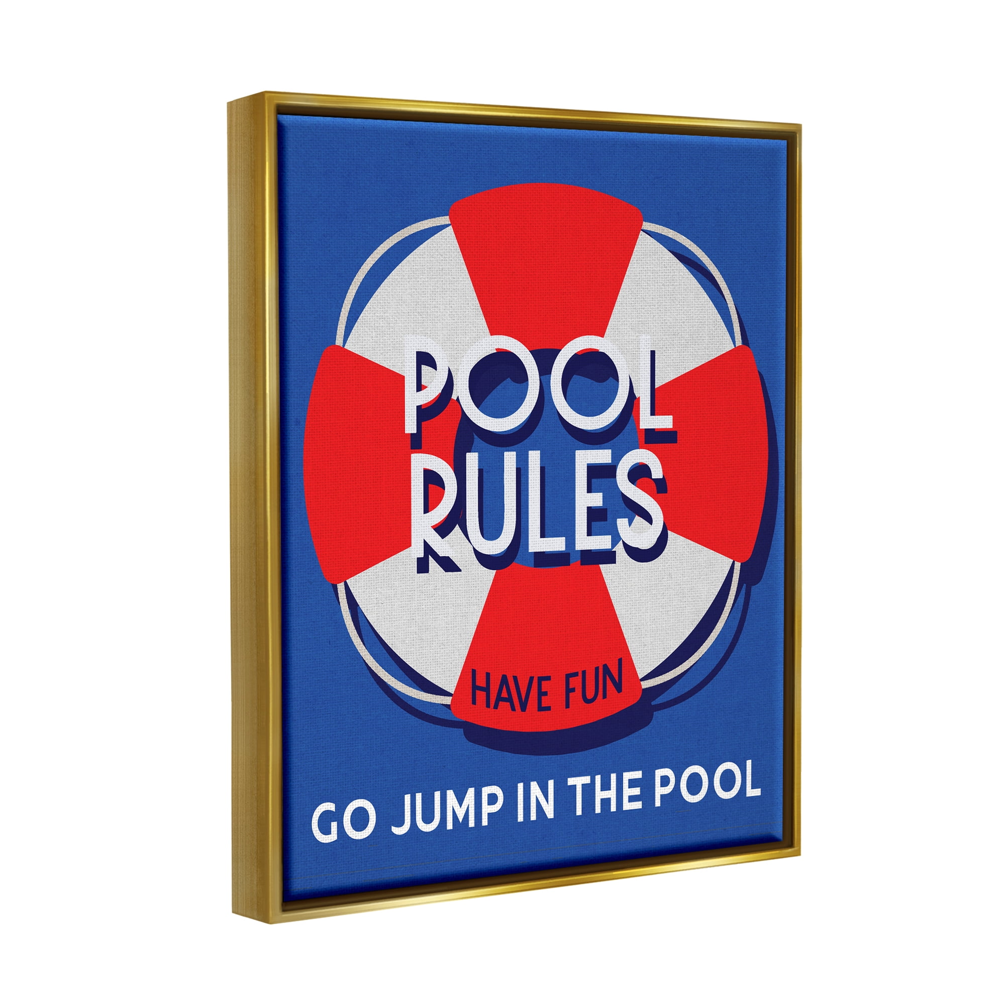 Stupell Industries Pool Rules Nautical Phrase Nature Painting Gold Floater Framed Canvas Art Print Wall Art, 25 x 31