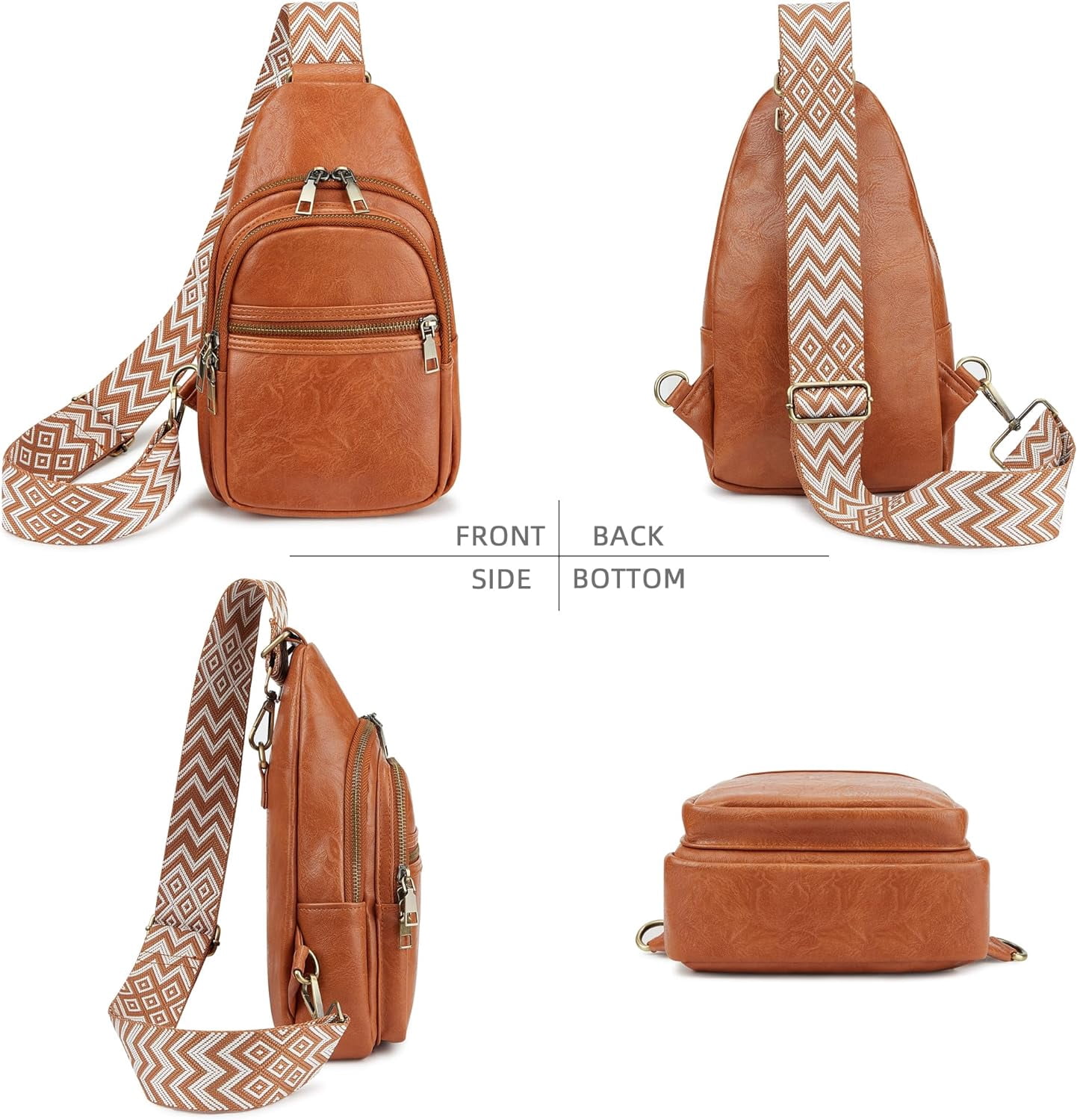 Women's Vegan Leather Sling Bag Packs Small Zipper Crossbody Chest Backpacks