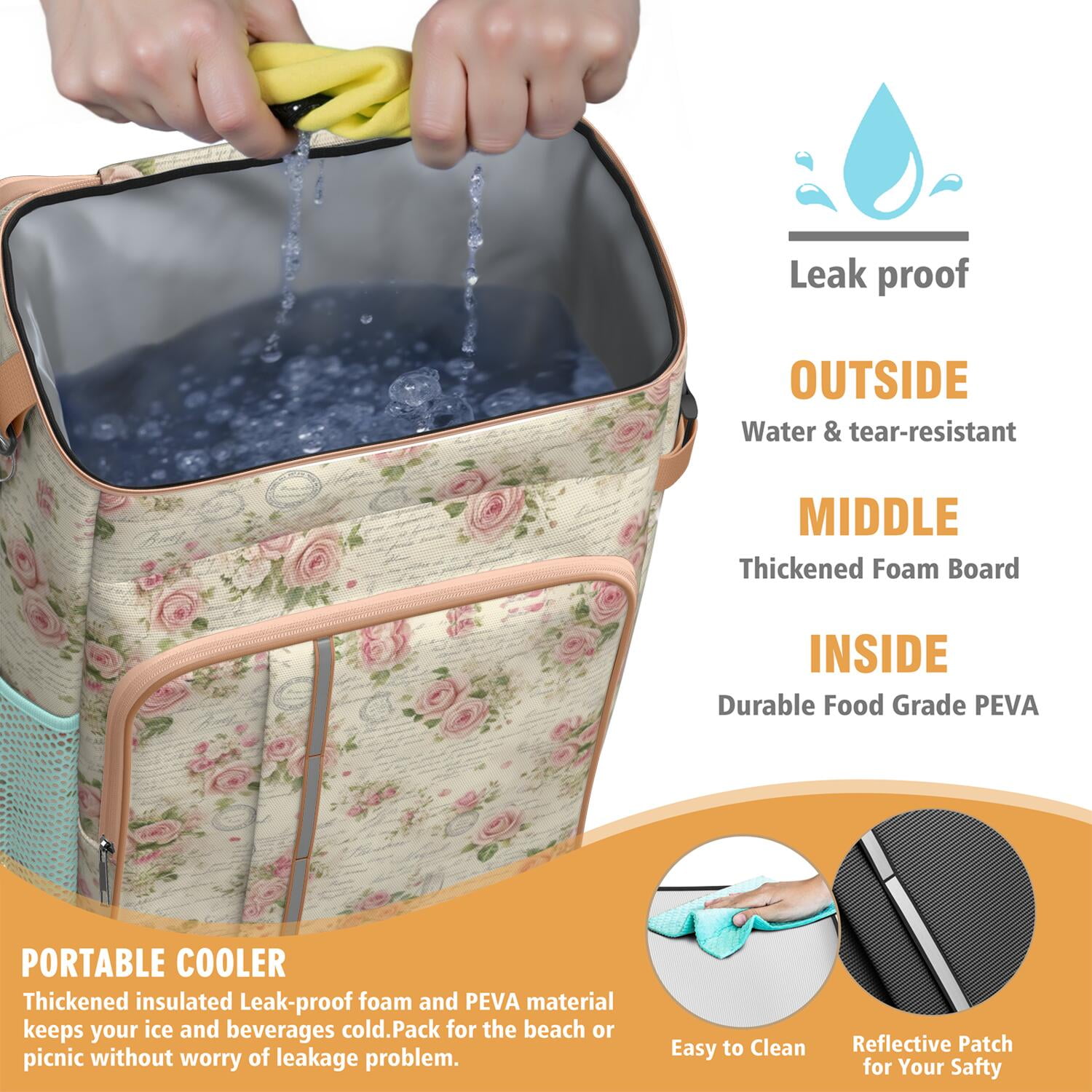 Travel Cooler Bag - Pioneer Flower Camping Beer Cooler Backpack with Bottle Opener- Waterproof Insulated Picnic Backpacks - Cooler Bag for Beach