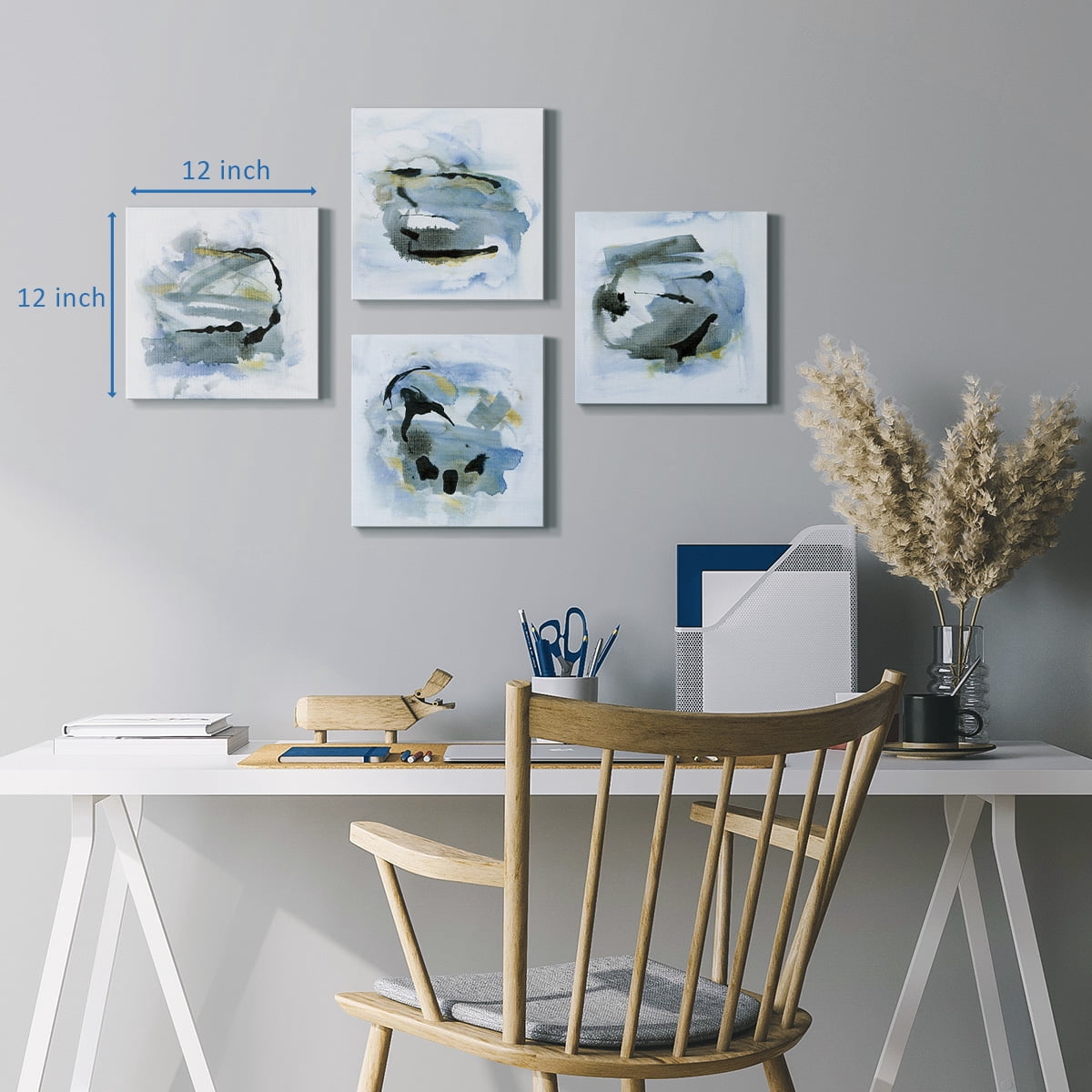 Wexford Home Abstract Wall Art Watercolor Canvas Prints Modern Artwork Décor for Living Room Bathroom Bedroom 16x 16 inches, Set of 4