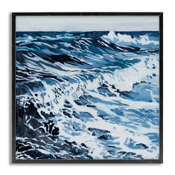 Stupell Industries Blue Rolling Waves Landscape Painting Gray Framed Art Print Wall Art, 24 x 24