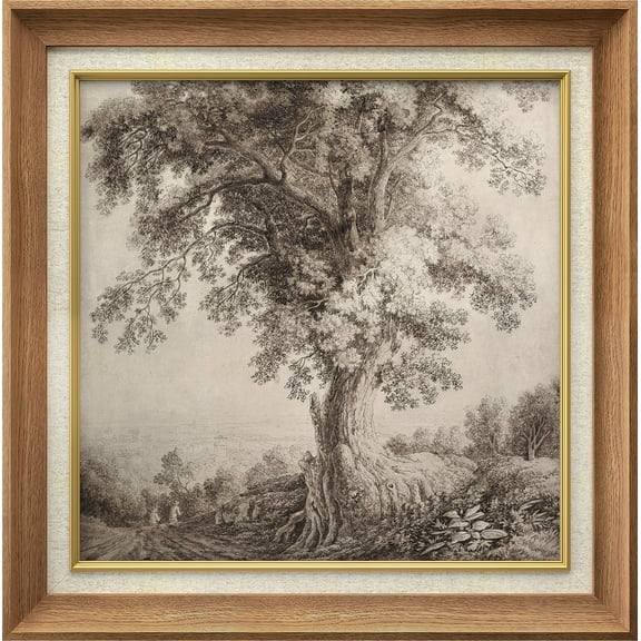 IDEA4WALL Premium Frame Wall Art Landscape Sketch Antique Tree Classic Print Nature Wilderness Illustrations Fine Art Retro Historic Zen Wall Decor for Living Room, Office - 26"x26" Natural