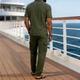 thumbnail image 5 of QSAWXQZ Men's Cotton 2PC Pants Set Lapel Short Sleeves Button Down Shirt Elastic Waist Cargo Pants with Pockets Casual Outfit Lightweight for Summer L, 5 of 6