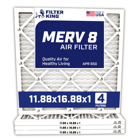 Filter King 11.88x16.88x1 Air Filter | 4-PACK | Carbon MERV 8 HVAC Pleated A/C Furnace Filters | MADE IN USA | Actual Size: 11.88 x 16.88 x .75