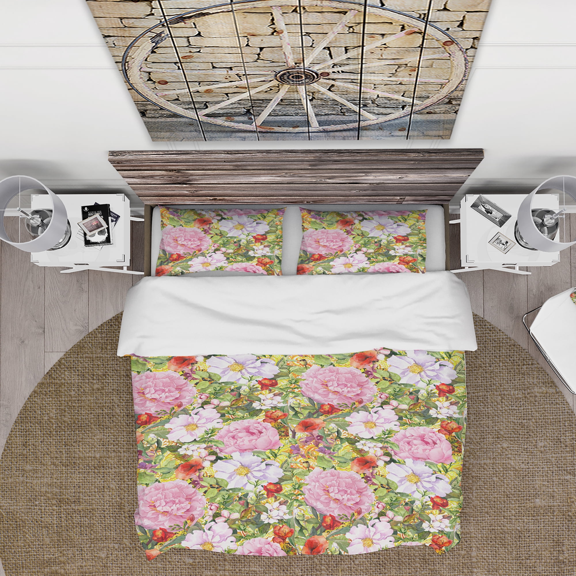 Designart 'Pink Botanical Meadow' Abstract Duvet Cover Set