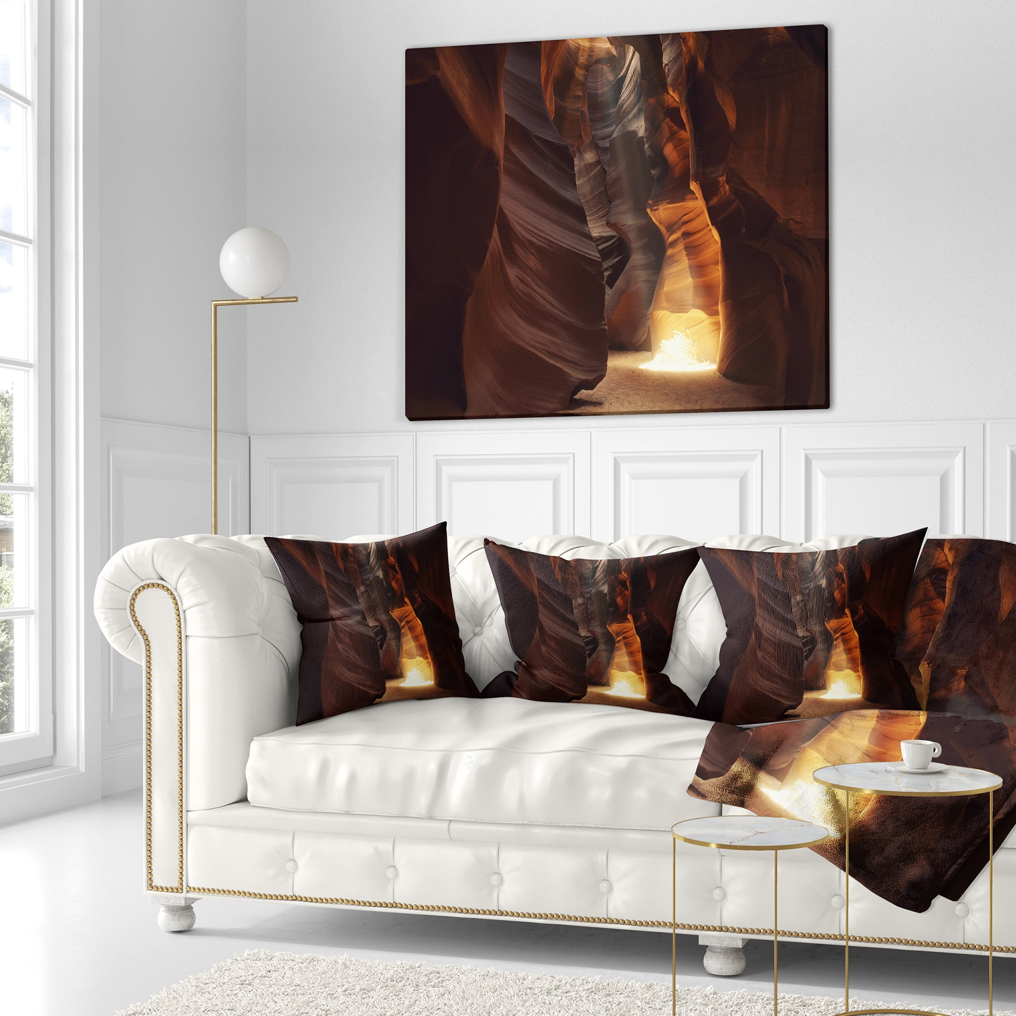 Designart Sunbeam In Antelope Canyon - Landscape Photography Throw Pillow - 16x16