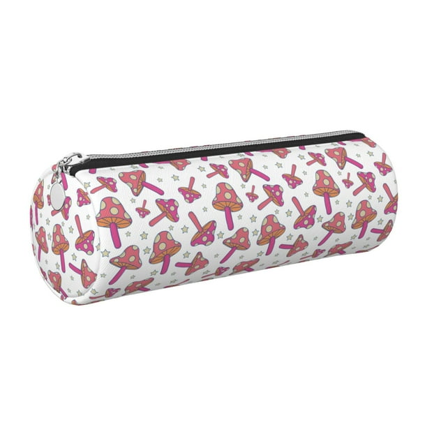 Disketp Purple Mushroom Estuche Organizador de Lápices de Cuero, Estuche de Oficina con Cremallera para Bolígrafo y Lápiz