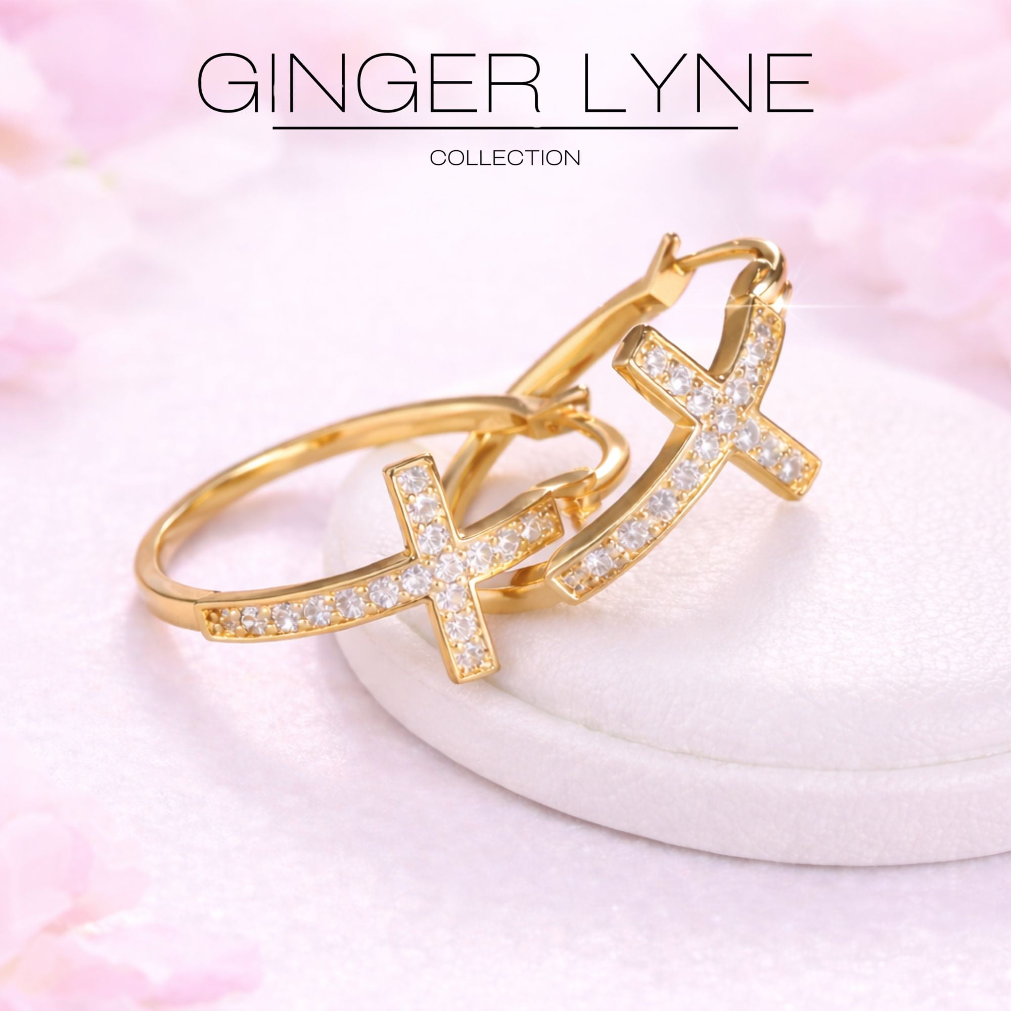 Cross Hoop Earrings for Women Cubic Zirconia Ginger Lyne Collection