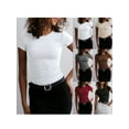 thumbnail image 3 of Suagox Women Short Sleeve T-Shirts Solid Color Crew Neck Shirts Summer Casual Slim Fit Tops Streetwear, 3 of 10