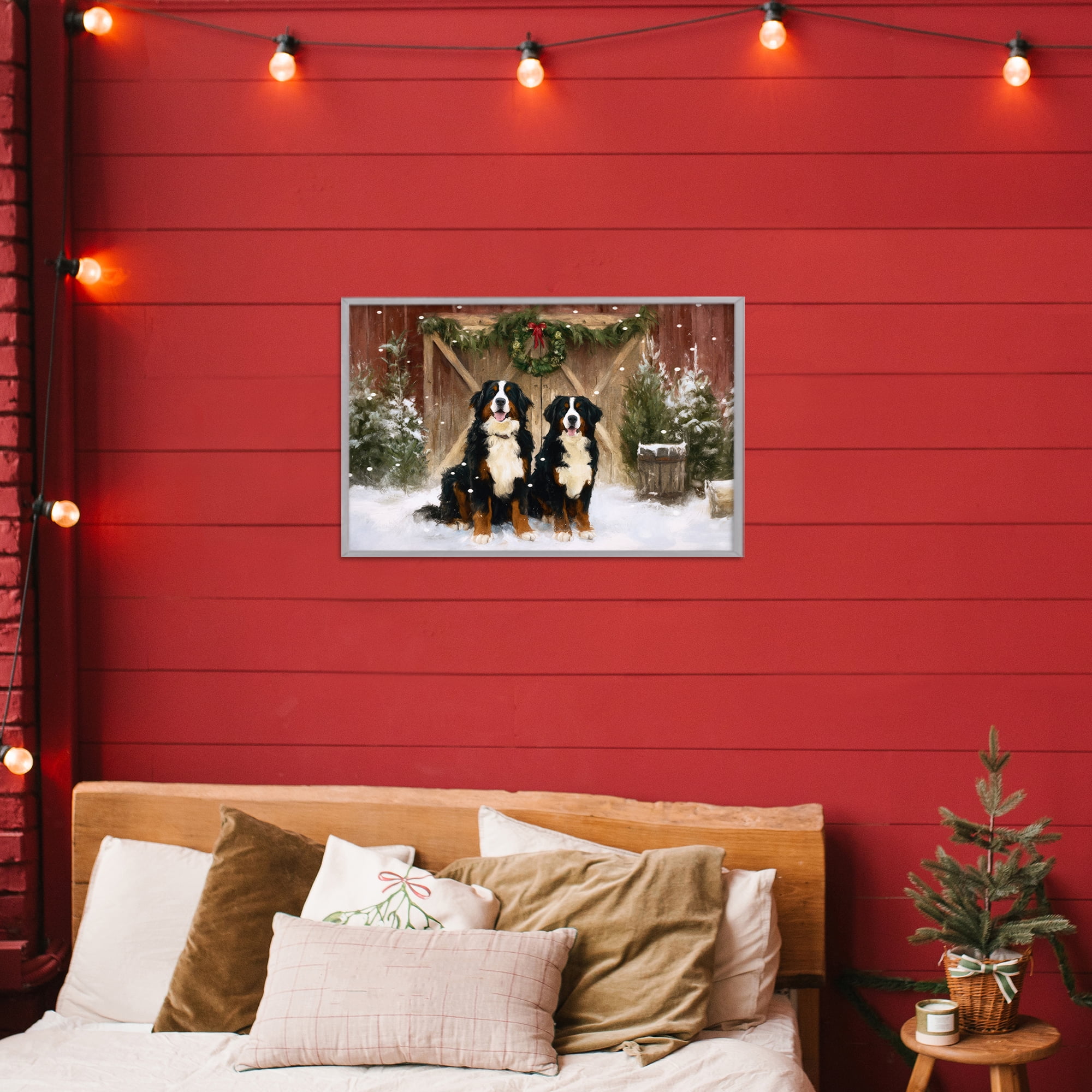 Stupell Industries Barnyard Bernese Mountain Dogs Gray Framed Giclee Art, design by Tina LeCour