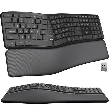 Delton KB250 Ergonomic Wireless Keyboard with Cushioned Palm Rest Natural Typing Full-Size Rechargeable Keyboard Bluetooth & USB Connectivity Compatible for Laptop/PC/Tablets/Smartphone – Black Delton KB250 Ergonomic Wireless Keyboard with Cushioned Palm Rest Natural Typing Full-Size Rechargeable Keyboard Bluetooth & USB Connectivity Compatible for Laptop/PC/Tablets/Smartphone – Black