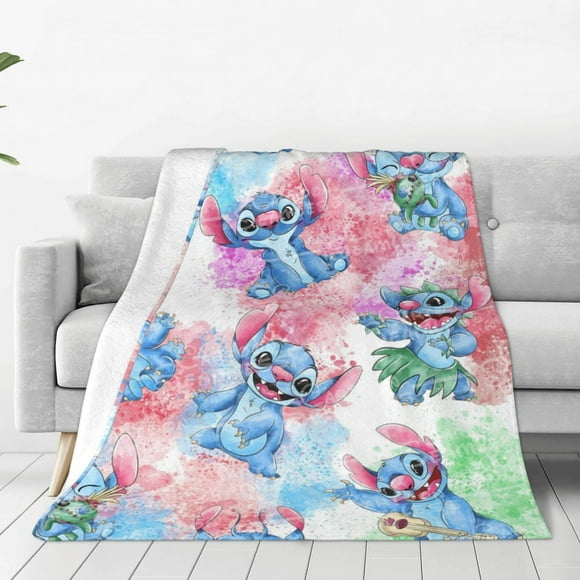 Cute Stitch Blanket Ultra-Soft Flannel Fleece Warm Throw Quilt Anime Blanket Couch Sofa Bed Living Room Cartoon Blanket For Kids Adults Gift 50"X40"