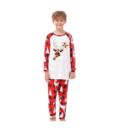 

Honeeladyy Christmas Parent-child Set Plaid Print HomeWear Pajamas Two-piece Child Set Red Clearance under 5$