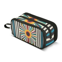 FORMRS Pencil Case with 3 Compartments Zipper Pouch, Elementary School Level and up, Geometric Stripes