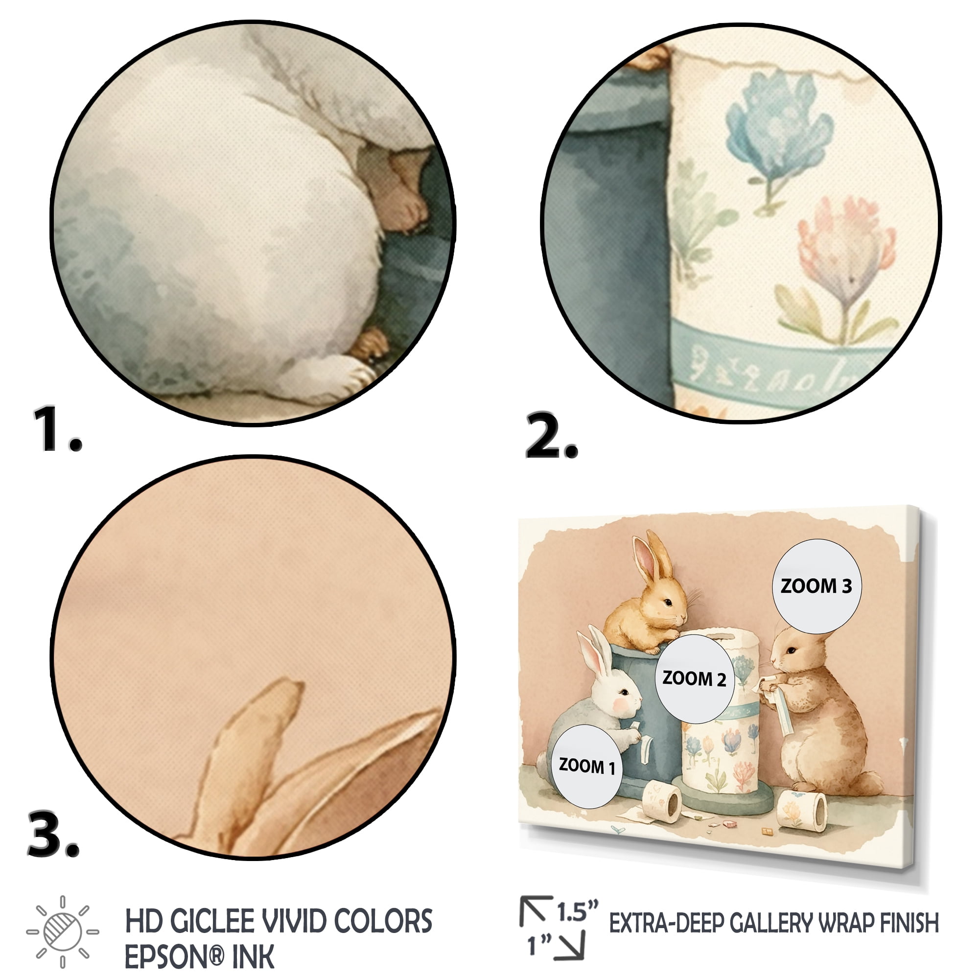 Designart Bunnies With Roll Of Toilet Paper And Flowers Canvas Wall Art