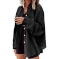 thumbnail image 2 of VJGBEGW Womens Waffle Knit Shacket Oversized Button Down Shirt Jacket Lightweight Spring Outfits Clothes Black S, 2 of 6