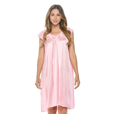 

Casual Nights Women s Cap Sleeve Rose Satin Nightgown