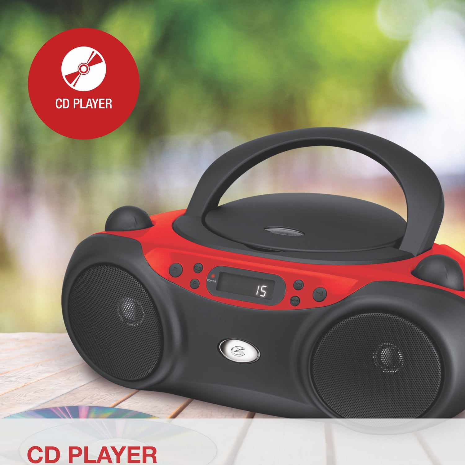 GPX Sporty CD/Radio Boom Box, Red and Black, BC232R