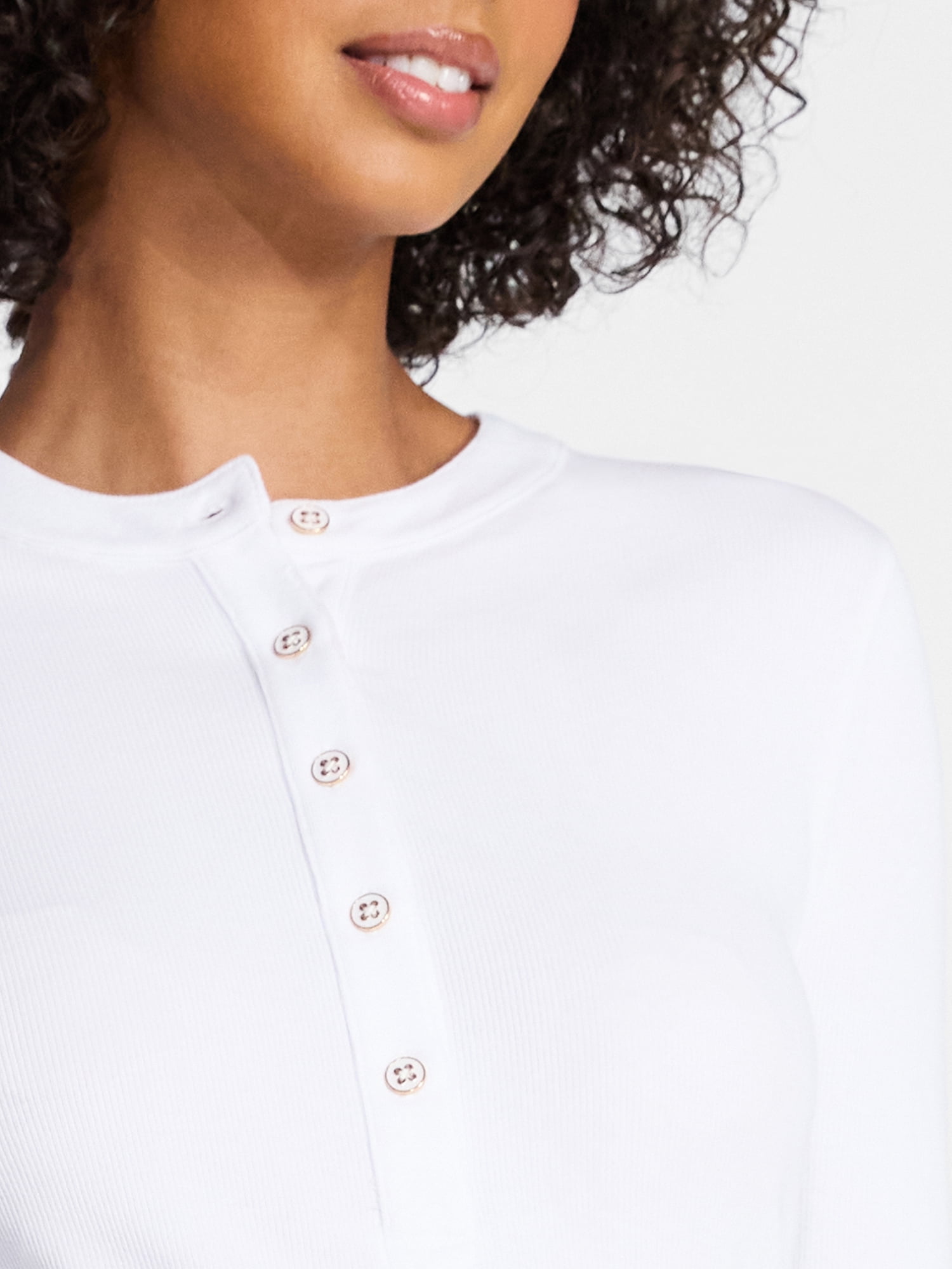 Time and Tru Women's Ribbed Henley with Long Sleeves, Sizes XS-XXXL