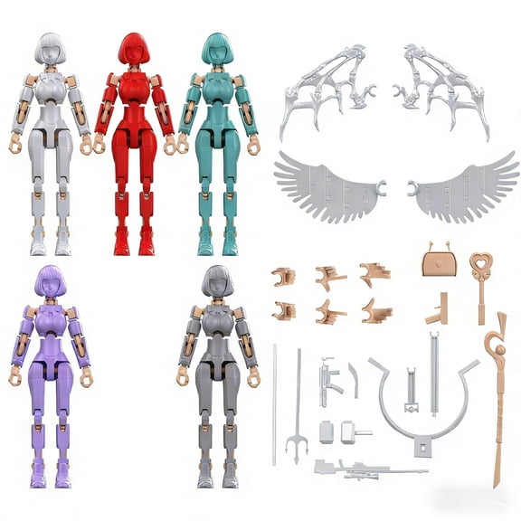T13 3D Printed Dummy Multi-Jointed Movable Robot with Various Colors and Rich DIY Accessories for Stop Motion Animation and Desktop Decor,5PCS