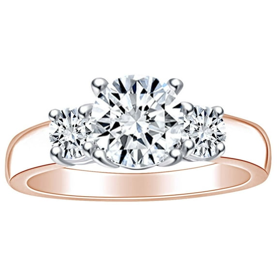 AFFY 1.35 Carat (Ctw) Round White Natural Diamond Three Stone Solitaire Engagement Ring In 14k Solid Rose Gold Ring Size-5