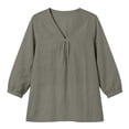 thumbnail image 5 of DHFJKG Womens V Neck T Shirt Loose Fit 3/4 Sleeve Solid Color Basic Tee Summer Breathable Linen Beach Vacation Clothes Comfy Tops, 5 of 5