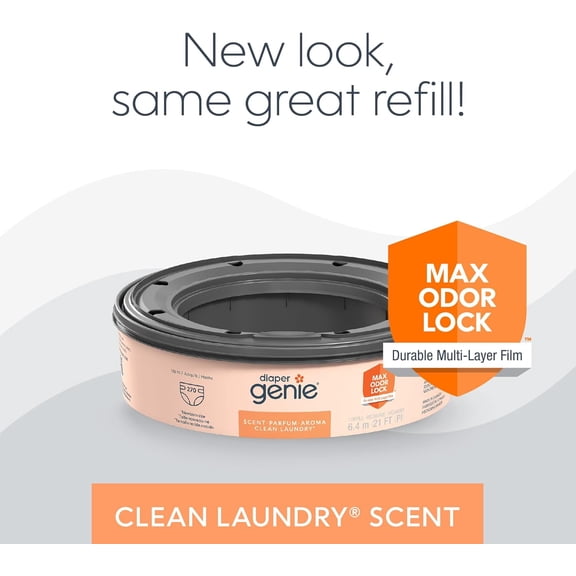 Bags Refills 270 Count (Pack of 3) Clean Laundry Scent | Diaper Pail Refills with Max Odor Lock | Holds up to 810 Newborn Diapers