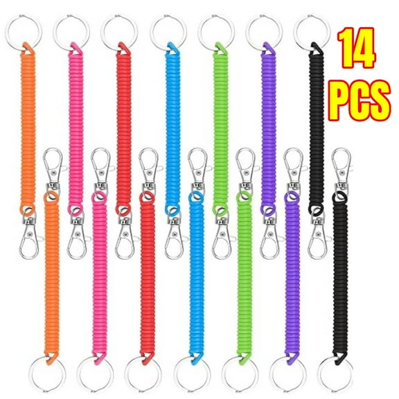 14Pcs Spiral Retractable Spring Coil, Colorful for Keychain with Metal Lobster Clasp, Retractable Spring Coil Keychain for Keys Wallet Cellphone