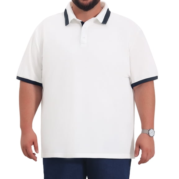 DARING DIVA Men's Big Tall Contrast Color Short Sleeve Button Down Polo XL White
