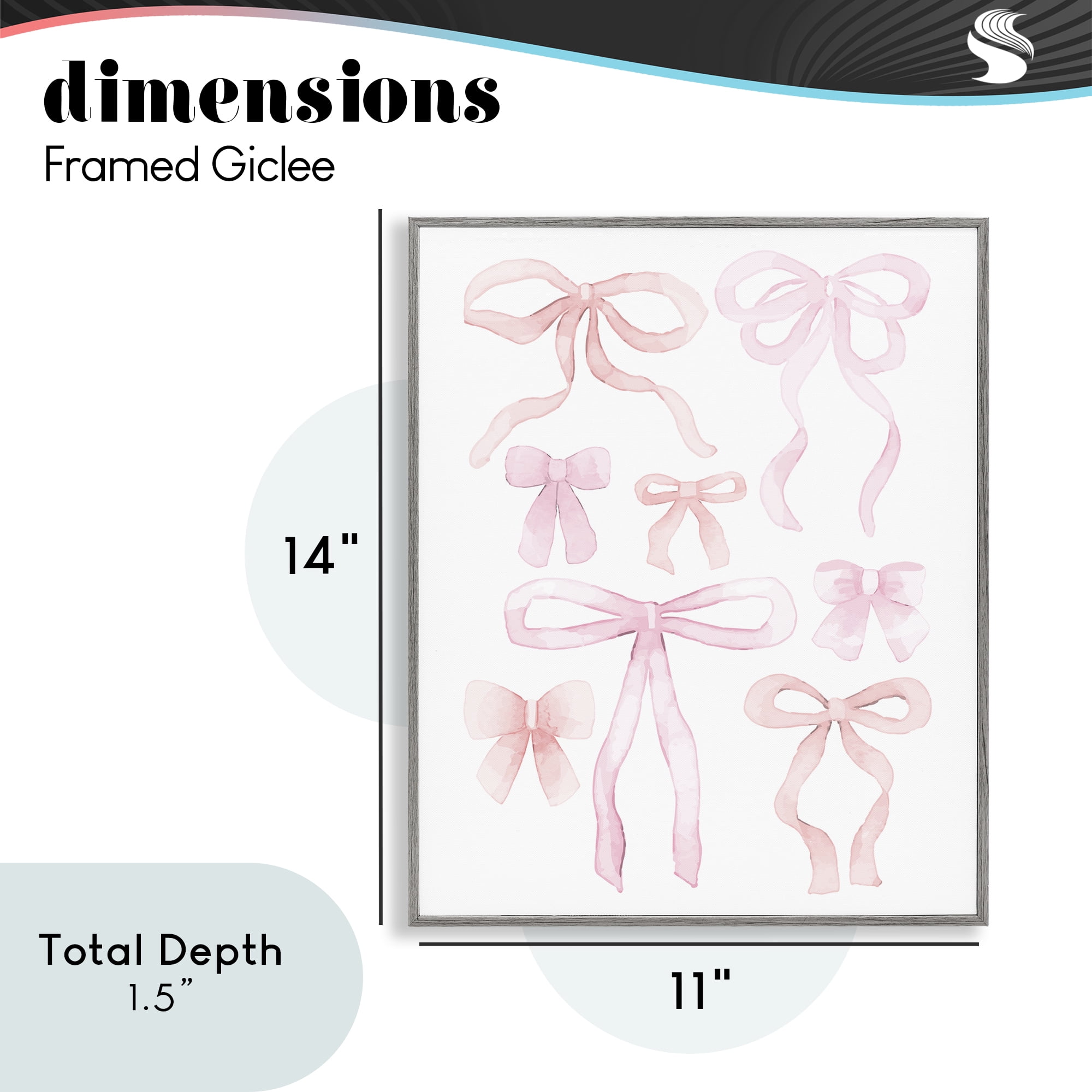 Feminine Chic Bows Gray Framed Giclee Art, design by Kim Allen