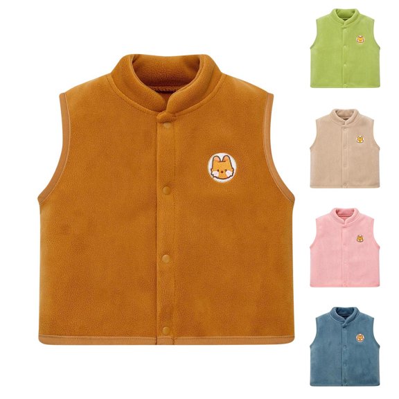 NAISIBABY Kids Fleece Vest Jacket 7T, Sleeveless Cute Graphic Buttons Fall Winter Warm Coat Clothes Pink(1-8T)