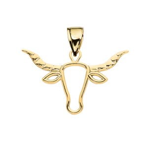 High Polish Open Work Texas Longhorn Bull Yellow Gold Pendant Necklace :  10K Pendant with 20