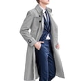thumbnail image 3 of Mens Trench Coat Double Breasted Long Jacket Casual Windbreaker Notched Lapel Belted Overcoat Gray M(M), 3 of 4