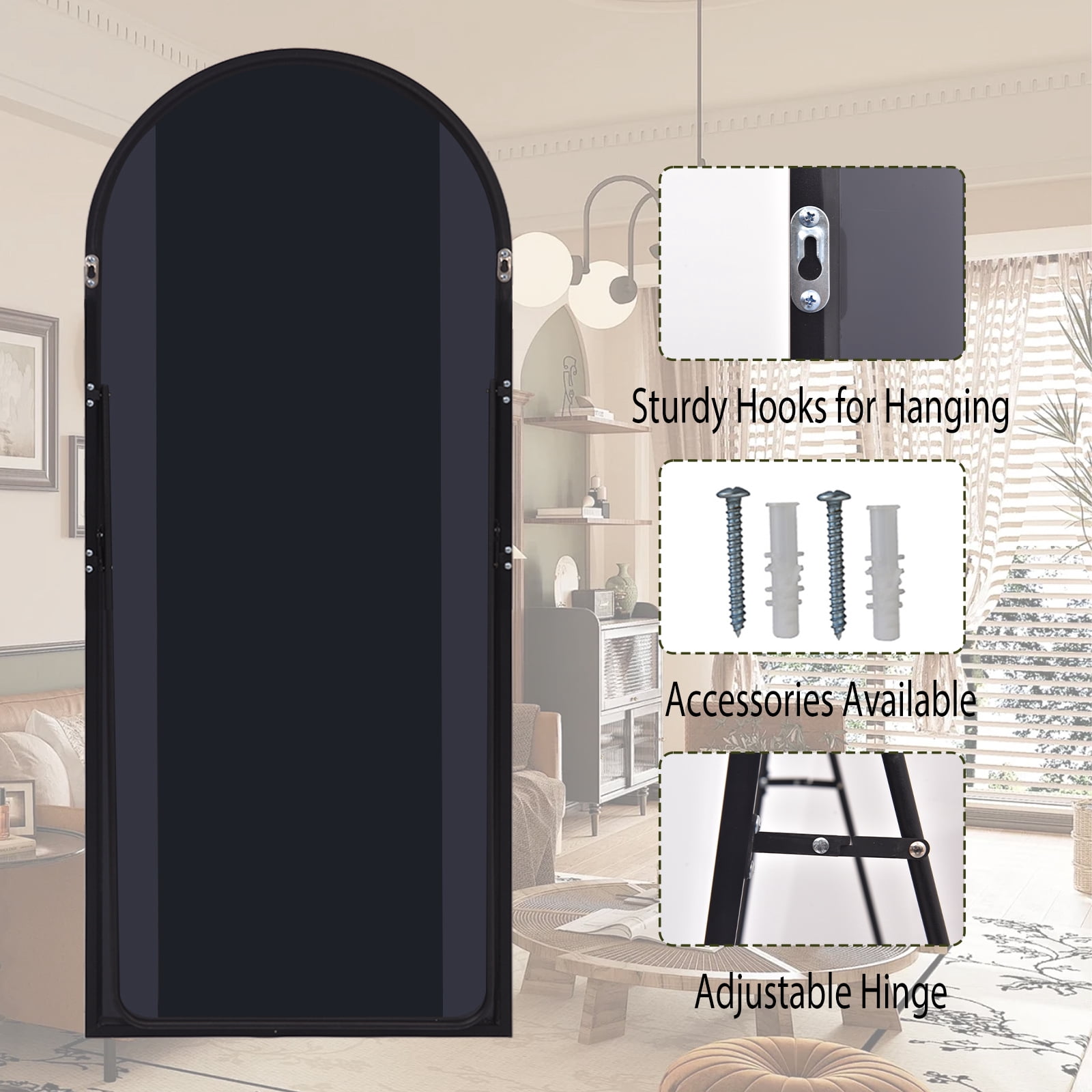 Anyrose 71" x 30" Arched Full Length Mirror Dressing Mirror Wall Mounted,Black