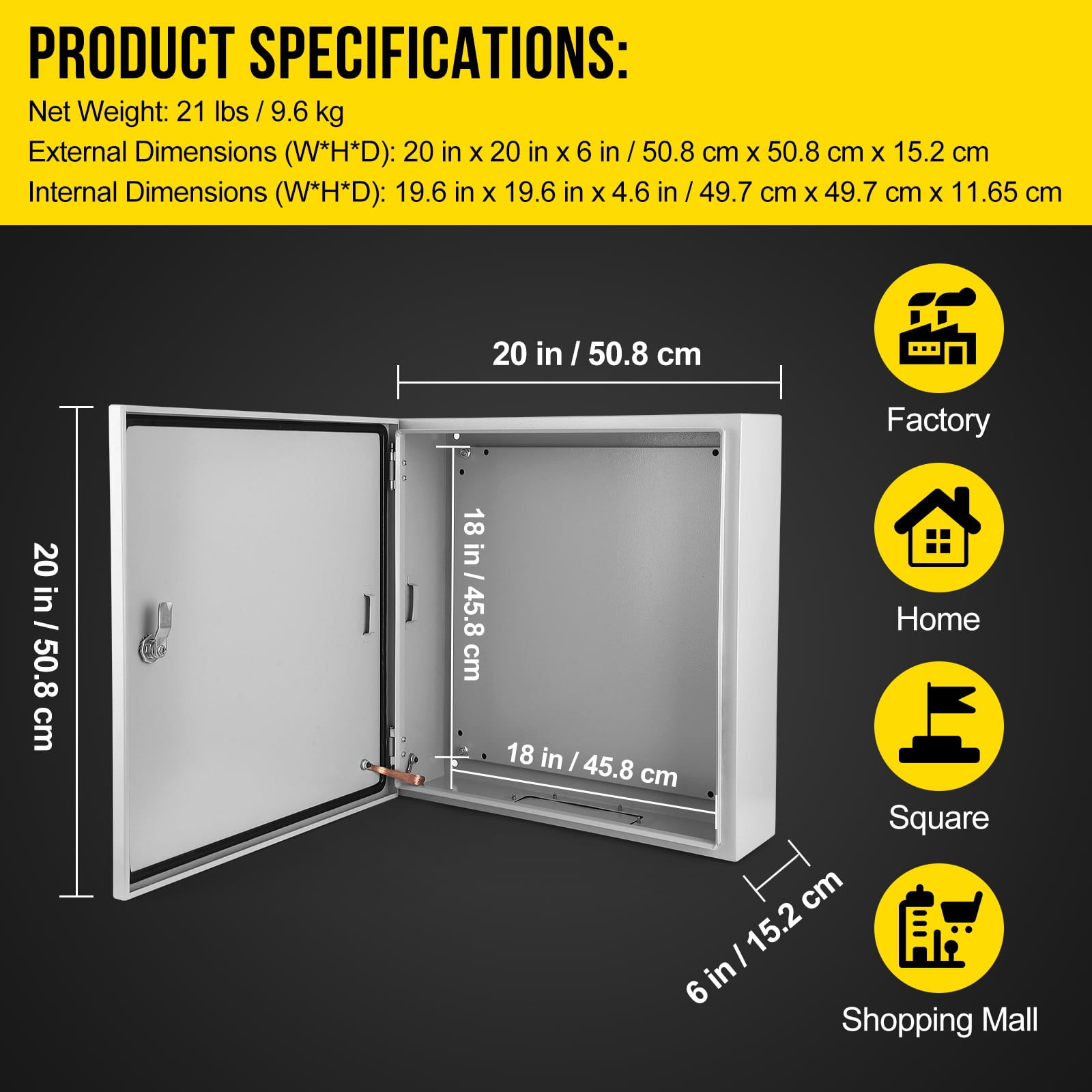 Garvee Steel Electrical Box, 20 x 20 x 6″ NEMA 4X Electrical Box, Outdoor/Indoor Electrical Junction Box, IP66 Waterproof & Dustproof, Lockable Junction Box