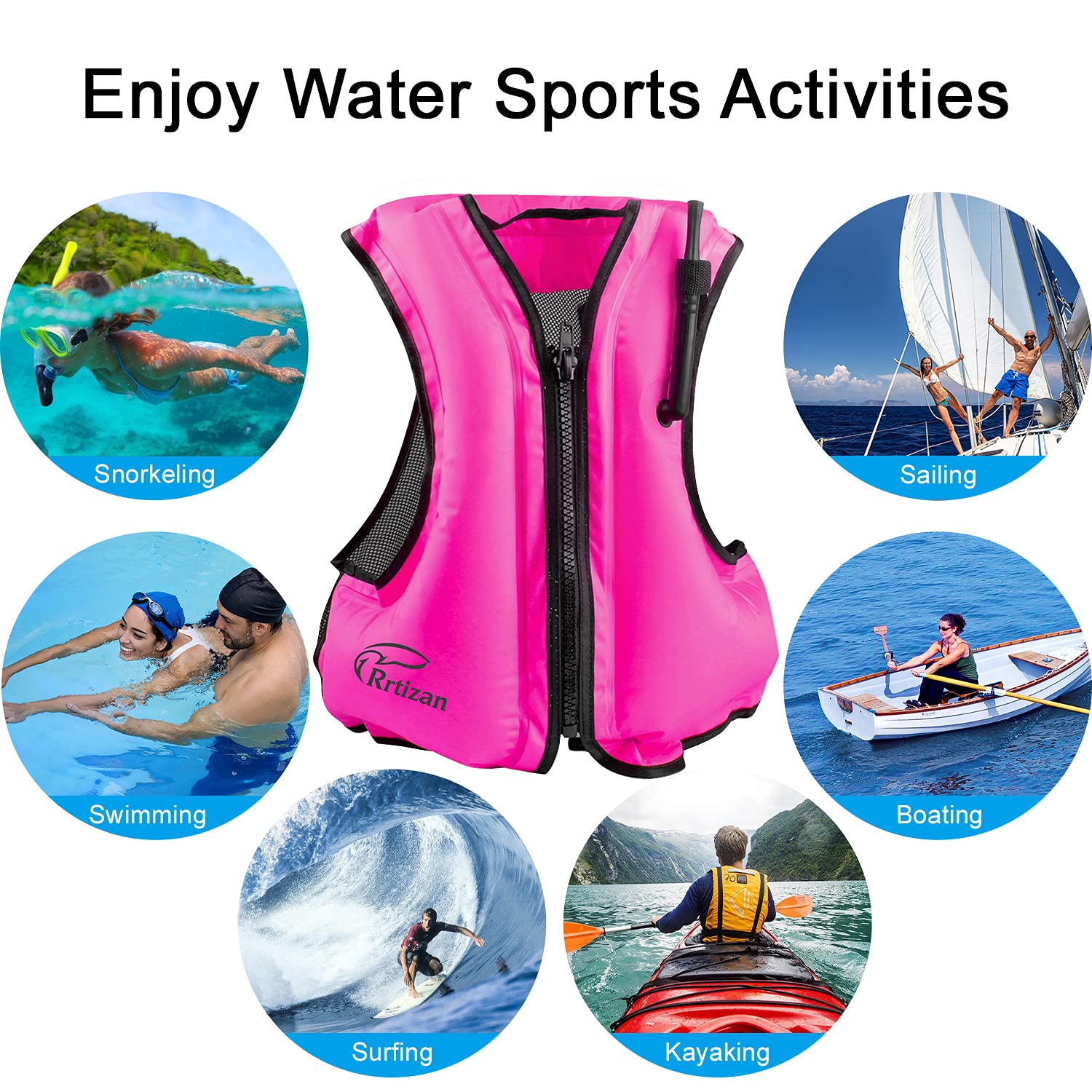 Adults Inflatable Swim Vest, Portable Snorkel Vest for Women, Buoyancy Aid Jackets, Pink, L/XL