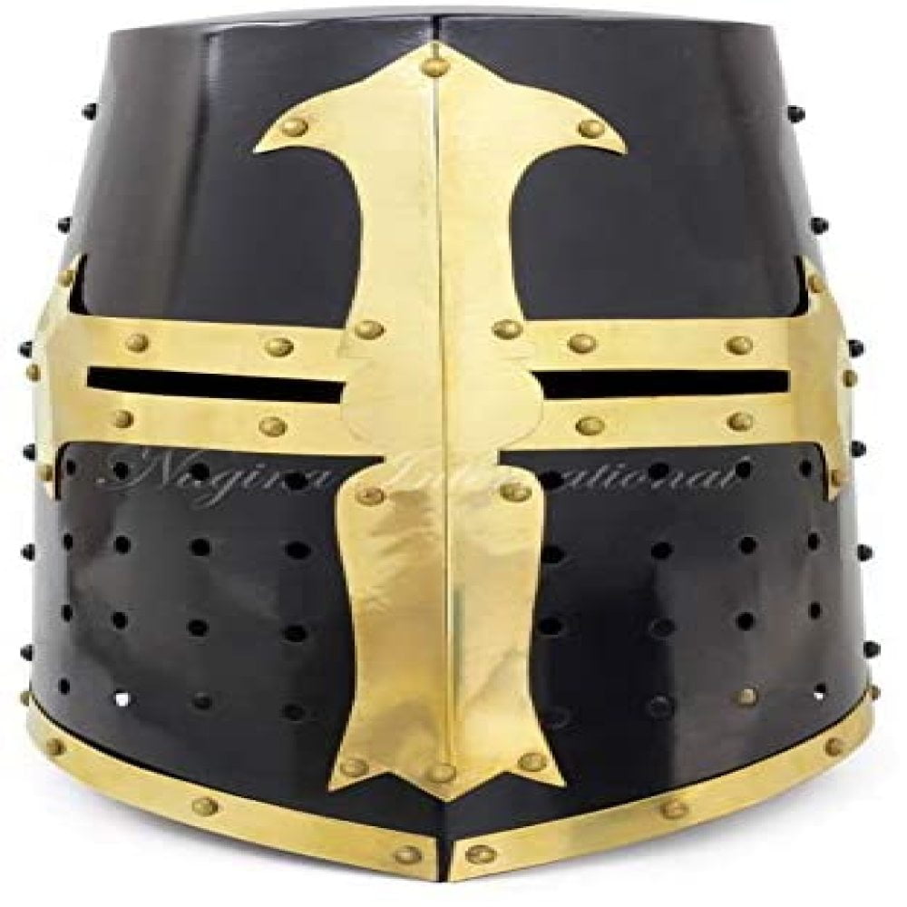 Medieval Knight Armor Crusader Templar Helmet Brass Helm Mason's gift Cross LARP 