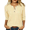 thumbnail image 2 of Purcolt 3/4 Length Sleeve Shirts for Women Dressy Casual Stripes Button V Neck Blouses Comfort Loose Fit Layered Tunic Tops Loungewear with Pockets, 2 of 9