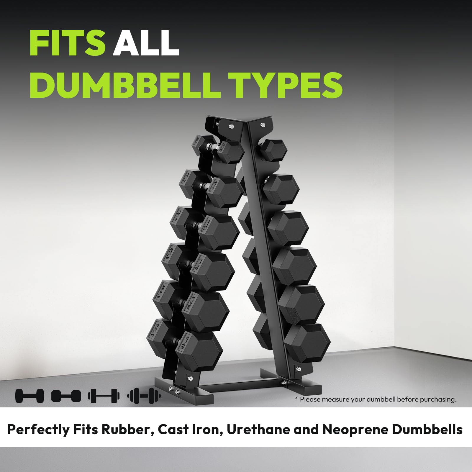 HANDBODE 140 lb Dumbbell Set Rubber Encased Hex Dumbbell Free Weights Dumbbells Home Weight Set with 6-Tier A-Frame Dumbbells Rack