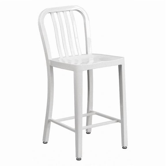 Flash Furniture Gael Commercial Grade 24" High White Metal Indoor-Outdoor Counter Height Stool with Vertical Slat Back