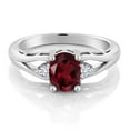 thumbnail image 2 of Gem Stone King 925 Sterling Silver Red Rhodolite Garnet and White Lab Grown Diamond 3 Stone Engagement Ring for Women | 1.43 Cttw | Oval 8X6MM | Round 2MM | Gemstone January Birthstone | Size 8, 2 of 4