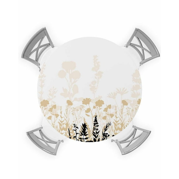 nqOlkjepod Cream Flowers Round Tablecloth, Fitted Table Cover with Elastic for 45"-54" Round Tables, Country Pastoral Spring Floral Herbs Table Cloth Outdoor Dinning Party Waterproof Tablecloths